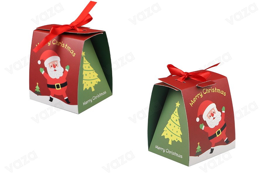 Christmas paper gift box 80x70x90mm with ribbon - 10 pcs-produktbild