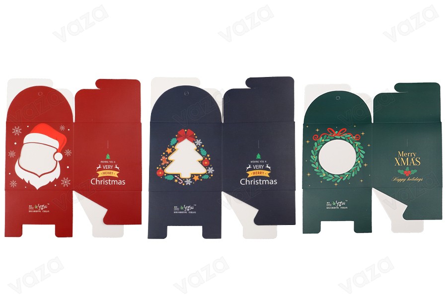 Christmas paper gift box 90x90x90mm with window, handle and ribbon - 10 pcs-bildgruppe
