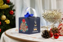 Christmas paper gift box 90x90x90mm with window, handle and ribbon - 10 pcs