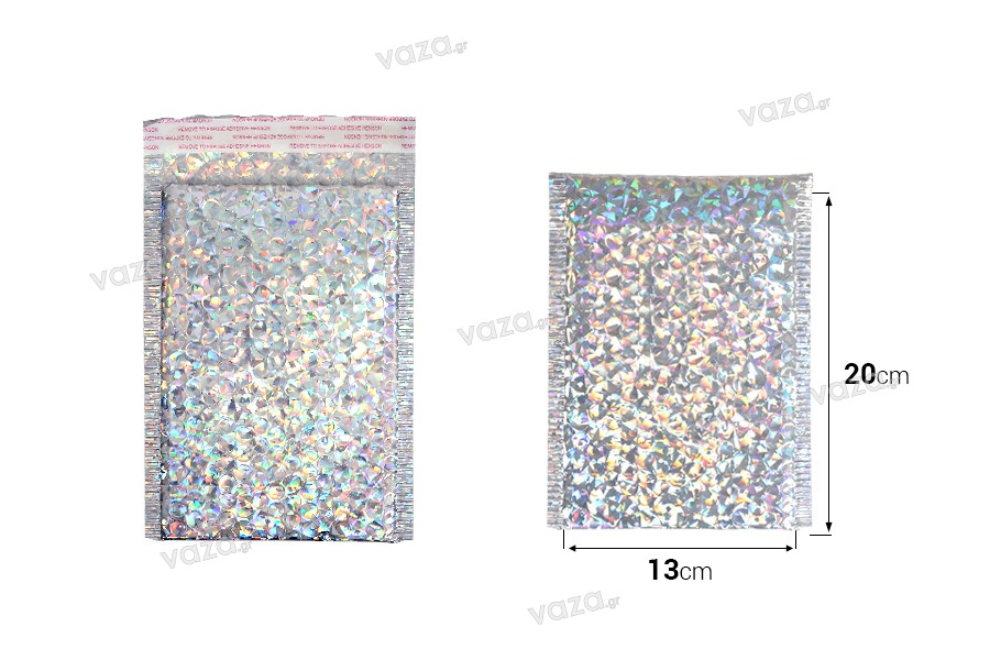 Buste imbottite 13x20 cm di colore argento iridescente - 10 pezzi.