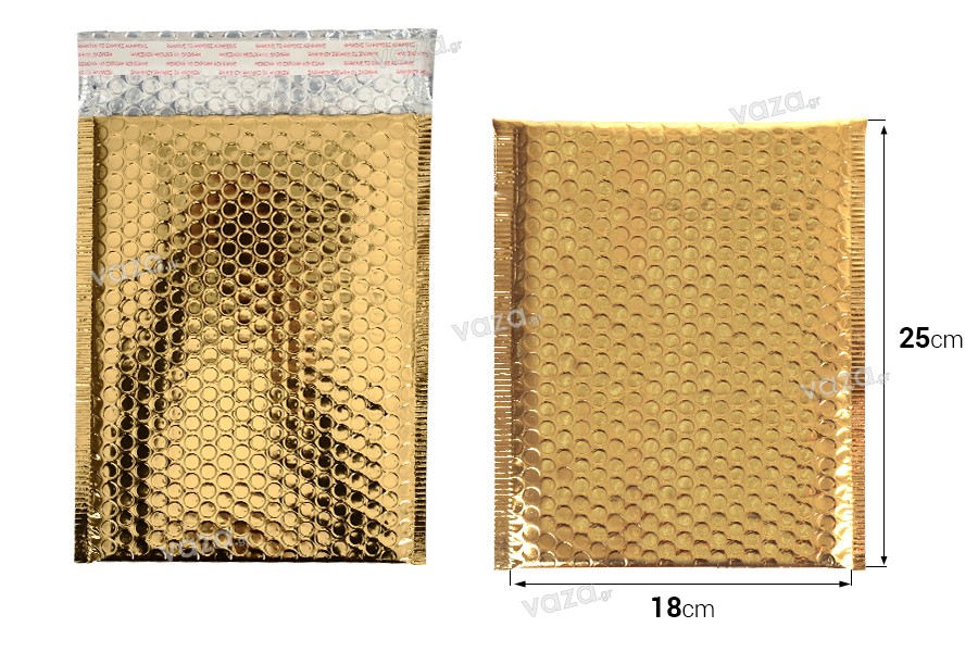 Φάκελοι με αεροπλάστ 16x22,5 cm σε χρυσό γυαλιστερό χρώμα - 10 τμχ