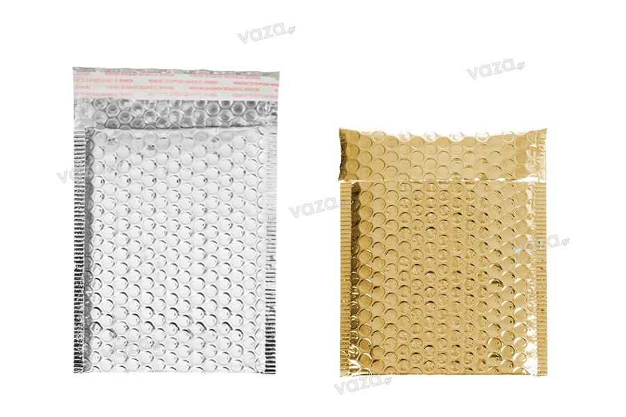 Enveloppes à bulles d'air aux dimensions 13 x 18 cm en couleur argent ou or  brillant - 10 pcs