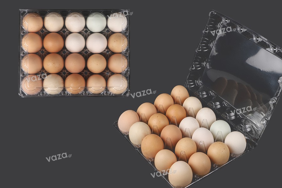 Eierkartons aus Kunststoff 20 Plätze mit den Maßen 240x190x60 mm