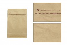 Doy Pack type aluminum bags with valve, outer kraft paper lining, heat seal closure, opening with security tape and use of zipper, ideal for coffee powder 130x70x200 mm - 50 pcs