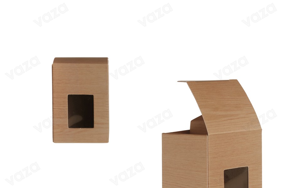 Kleine Schachtel mit Sichtfenster und Holzmuster, geeignet für ein Glas je 30 oder je 40ml,  45x45x65, 50 Stk-εικόνα_προϊοντική