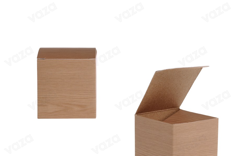 Kleine Kartonschachtel mit Holzmuster,  geeignet für Mini Gläser 30ml und 50ml 58x58x62-produktbild