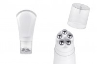 Plastic tube 100 ml in white color with metallic roll on balls and clear cap