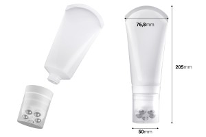 Kunststofftube 150 ml in Weiß mit Roll-On-Metallkugeln und klarem Deckel-εικόνα_διαστάσεις