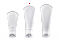 Plastic tube 150 ml in white color with metallic roll on balls and clear cap