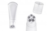 Plastic tube 150 ml in white color with metallic roll on balls and clear cap