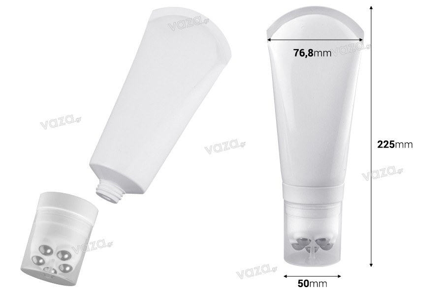 Σωληνάριο πλαστικό λευκό 200 ml με μεταλλικές μπίλιες roll on και διάφανο καπάκι