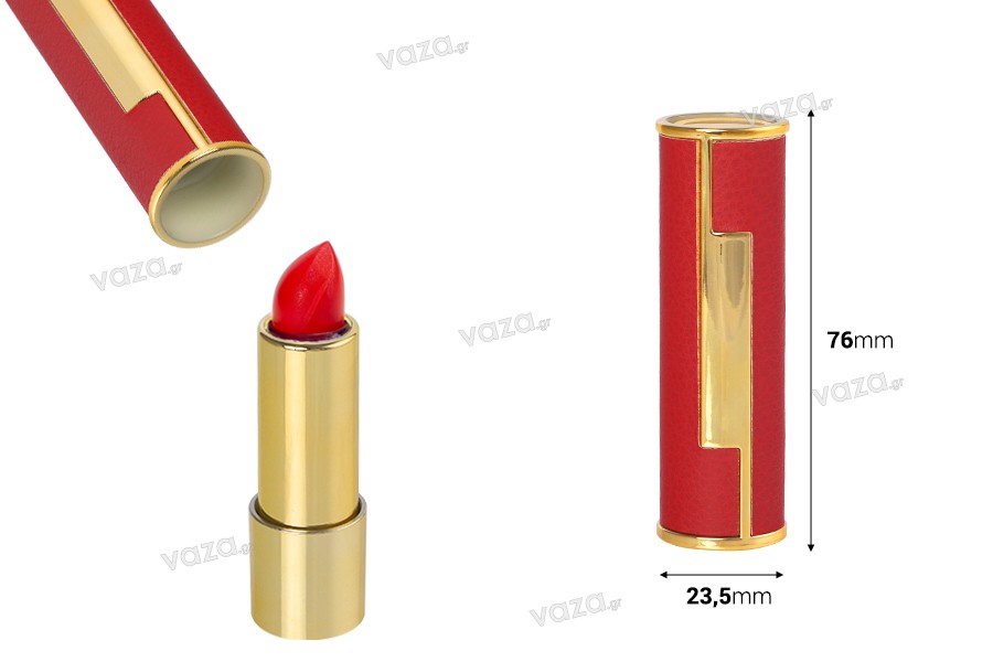 Lipstick case 3,5 g in red color with leather texture - 5 pcs
