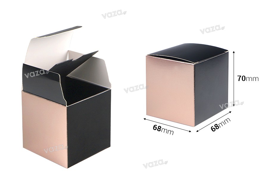 Χάρτινο κουτάκι 68x68x70 mm σε μαύρο ματ - ροζ χρυσό χρώμα με εσωτερική χάρτινη θήκη - 20 τμχ