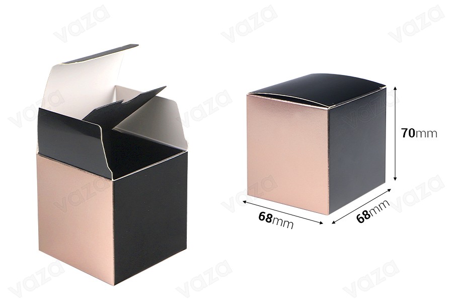 Schachtel 68x68x70 mm in mattschwarz - roségold mit innerem Stellraum - 20 Stück Schachtel 68x68x70 mm in mattschwarz - roségold mit innerem Stellraum - 20 Stück-εικόνα_διαστάσεις