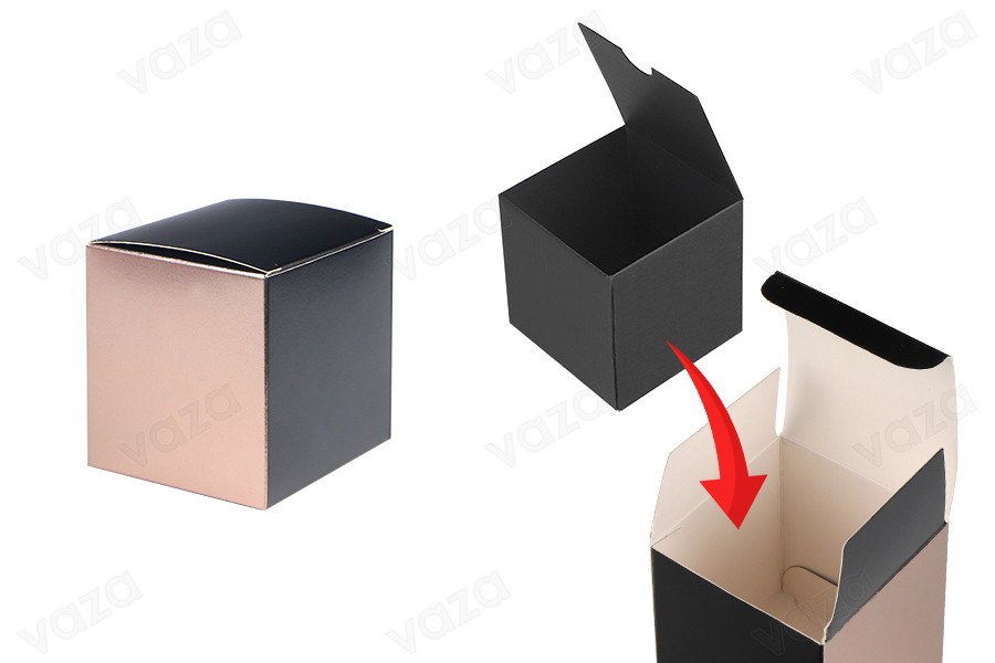 Schachtel 68x68x70 mm in mattschwarz - roségold mit innerem Stellraum - 20 Stück Schachtel 68x68x70 mm in mattschwarz - roségold mit innerem Stellraum - 20 Stück-εικόνα_προϊοντική