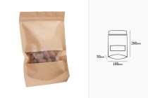 Standbodenbeutel Kraftpapier, Doy-Pack mit Sichtfenster, Druckverschluss und innere und äußere transparente Auskleidung,180x50x260 mm, 100 Stücke Standbodenbeutel Kraftpapier, Doy-Pack mit Sichtfenster, Druckverschluss und innere und äußere transparente Auskleidung,180x50x260 mm, 100 Stücke
