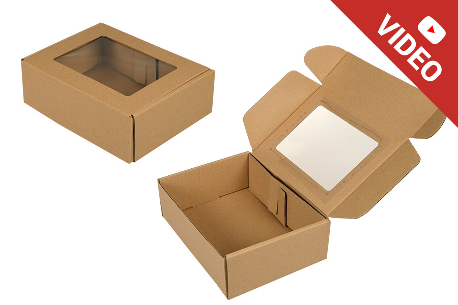Boîte d'emballage en papier kraft avec fenêtre aux dimensions 220 x160 x 70 mm - 20 pcs Boîte d'emballage en papier kraft avec fenêtre aux dimensions 220 x160 x 70 mm - 20 pcs