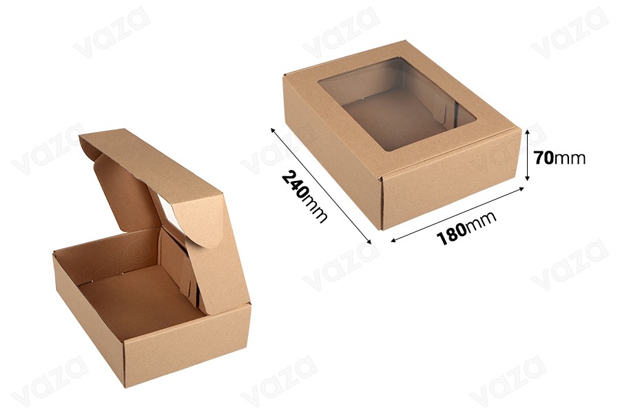 Verpackungsbox aus Kraftpapier mit Sichtfenster 240x180x70mm - 20 Stk-bildabmessungen