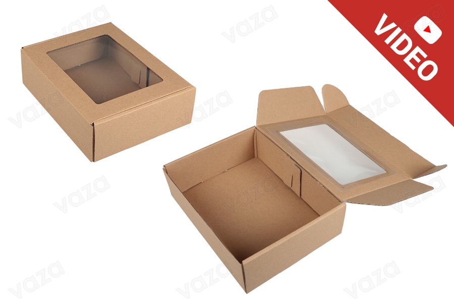 Verpackungsbox aus Kraftpapier mit Sichtfenster 240x180x70mm - 20 Stk-produktbild