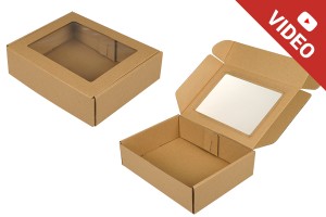 Boîte d'emballage en papier kraft avec fenêtre aux dimensions 260  x 200 x 70 mm - 20 pcs