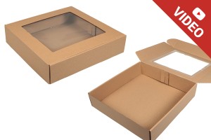 Boîte d'emballage en papier kraft avec fenêtre 350 x 350 x 80 mm - Lot de 20 pièces