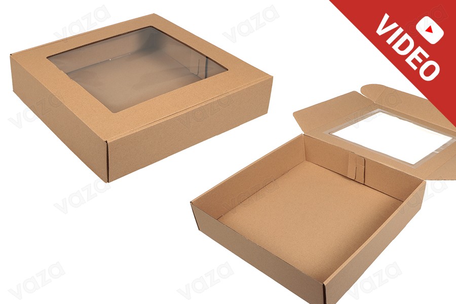 Verpackungsbox aus Kraftpapier mit Sichtfenster 350x350x80mm - Packung 20 Stk-εικόνα_προϊοντική