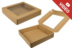 Boîte d'emballage en papier kraft avec fenêtre aux dimensions 400 x400 x 80 mm - 20 pcs