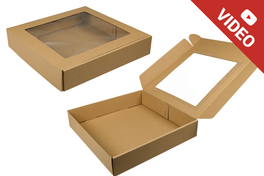 Boîte d'emballage en papier kraft avec fenêtre aux dimensions 400 x400 x 80 mm - 20 pcs Boîte d'emballage en papier kraft avec fenêtre aux dimensions 400 x400 x 80 mm - 20 pcs