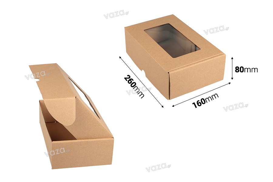Boîte d'emballage en papier kraft avec fenêtre 260 x 160 x 80 mm - 20 pcs
