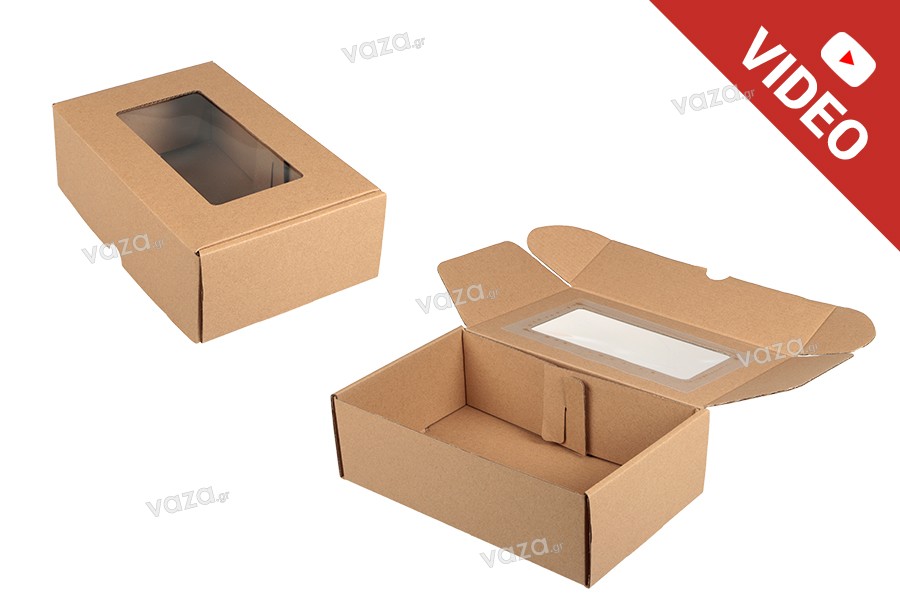 Boîte d'emballage en papier kraft avec fenêtre 260 x 160 x 80 mm - 20 pcs