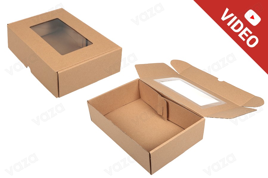 Verpackungsbox aus Kraftpapier mit Sichtfenster 300x200x80 mm - 20 Stk Verpackungsbox aus Kraftpapier mit Sichtfenster 300x200x80 mm - 20 Stk-εικόνα_προϊοντική