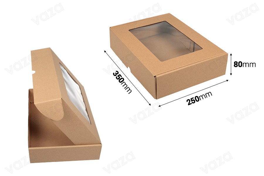 Verpackungsbox aus Kraftpapier mit Sichtfenster 350x250x80 mm - 20 Stk Verpackungsbox aus Kraftpapier mit Sichtfenster 350x250x80 mm - 20 Stk-bildabmessungen