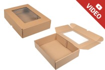 Boîte d'emballage en papier kraft avec fenêtre 350 x 250 x 80 mm - 20 pcs