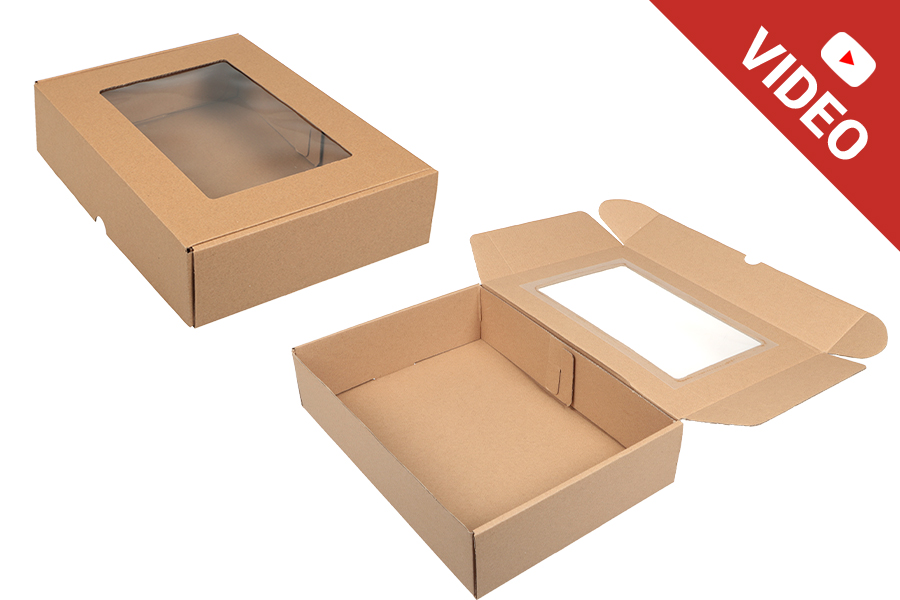 Boîte d'emballage en papier kraft avec fenêtre 350 x 250 x 80 mm - 20 pcs