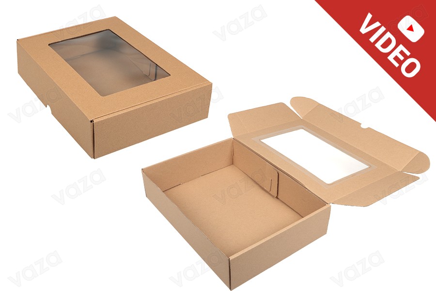 Verpackungsbox aus Kraftpapier mit Sichtfenster 350x250x80 mm - 20 Stk Verpackungsbox aus Kraftpapier mit Sichtfenster 350x250x80 mm - 20 Stk-produktbild