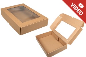 Boîte d'emballage en papier kraft avec fenêtre 450 x 300 x 80 mm - 20 pcs