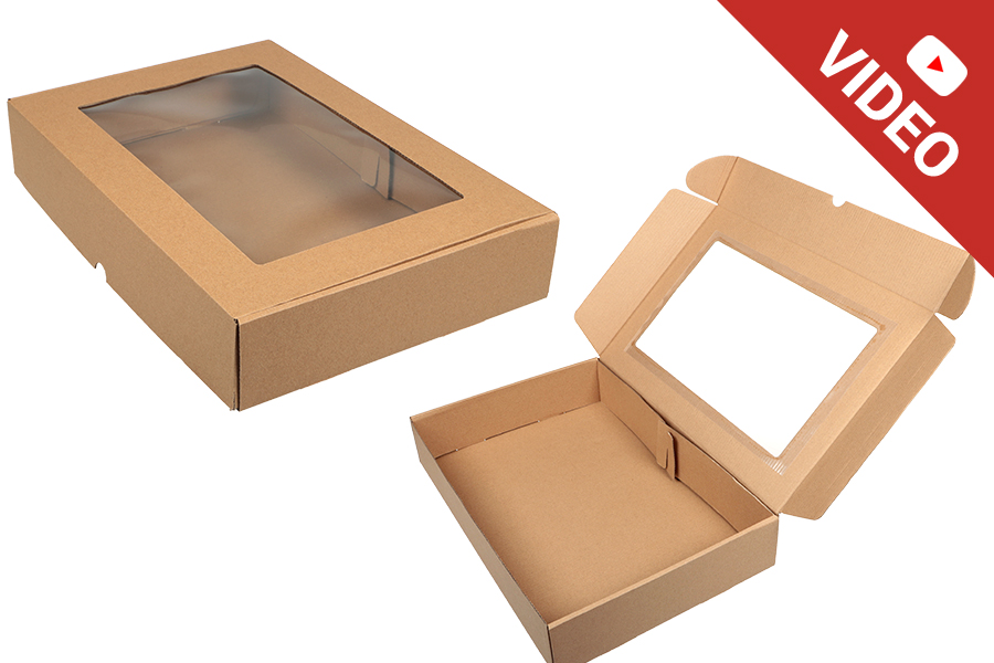 Boîte d'emballage en papier kraft avec fenêtre 450 x 300 x 80 mm - 20 pcs
