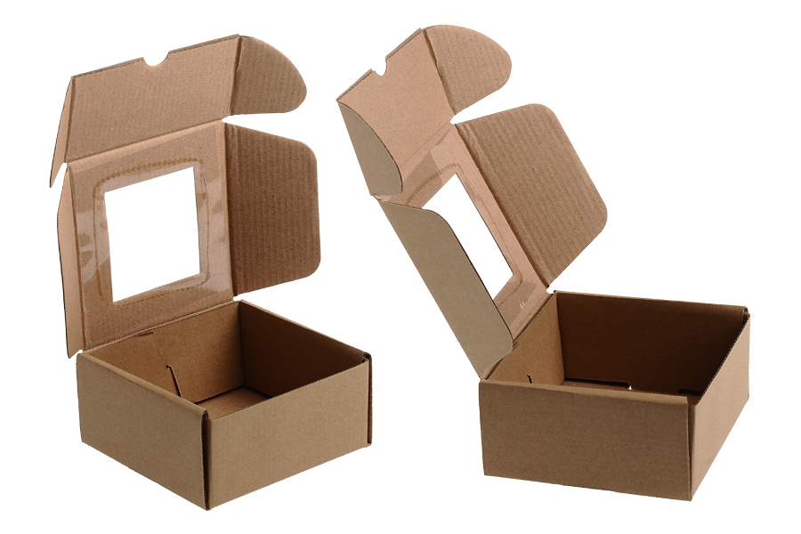 Boîte d'emballage en papier kraft avec fenêtre 130 x 120 x 60 mm - 20 pcs Boîte d'emballage en papier kraft avec fenêtre 130 x 120 x 60 mm - 20 pcs