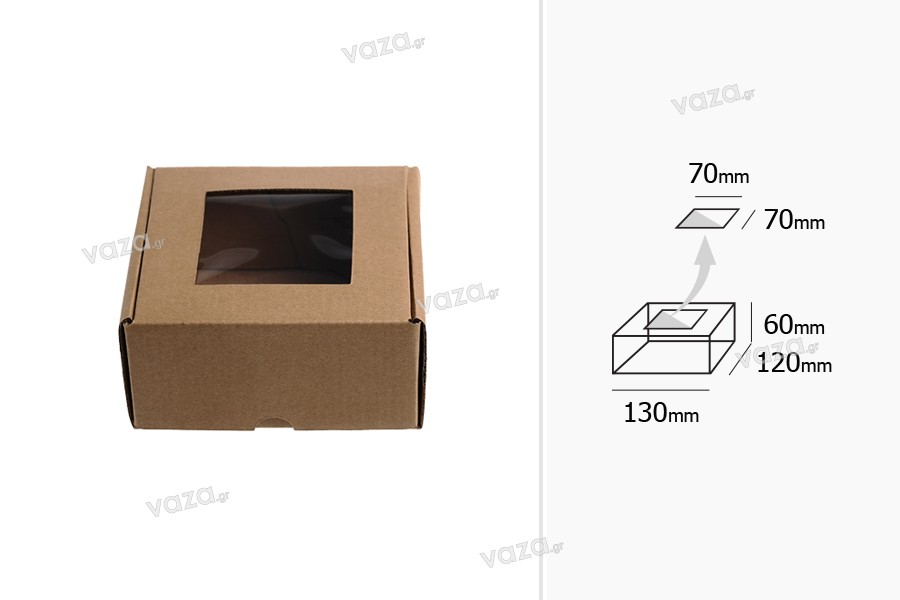 Κουτί συσκευασίας από χαρτί κραφτ με παράθυρο 130x120x60 mm - Συσκευασία 20 τμχ