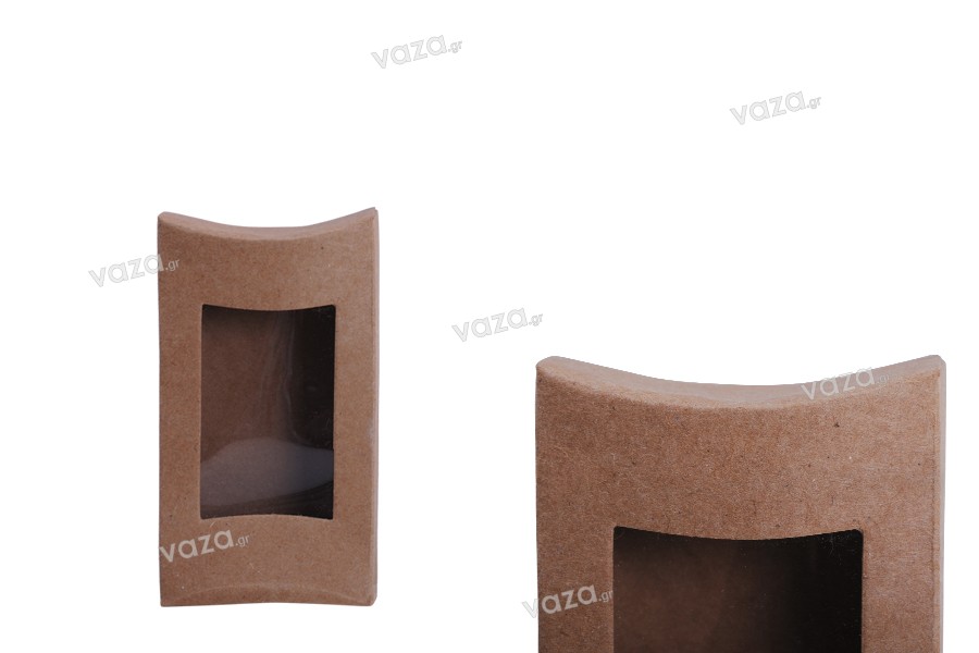 Κουτάκι χάρτινο κραφτ για σαπούνια 95x55x20 mm με παράθυρο και καμπυλωτές άκρες - 50 τμχ