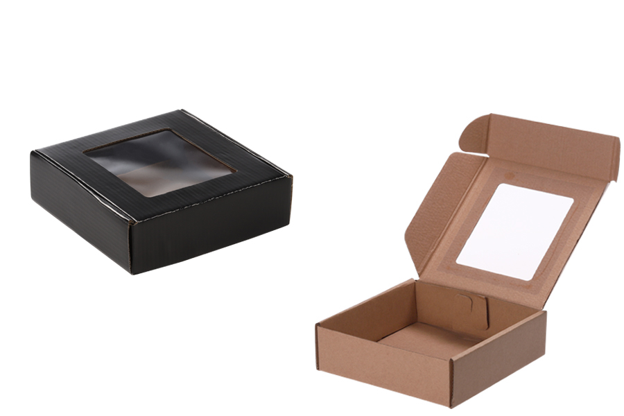 Boîte d'emballage en papier kraft avec fenêtre 170 x 170 x 50 mm - Lot de 20 pièces