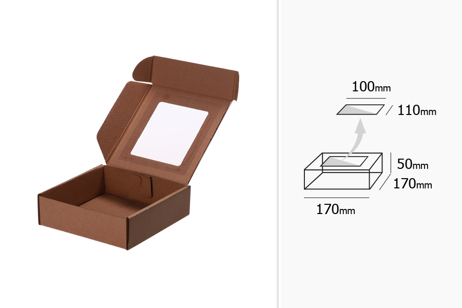 Boîte d'emballage en papier kraft avec fenêtre 170 x 170 x 50 mm - Lot de 20 pièces