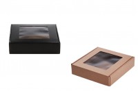 Kraft paper box with window in size 210x210x50 mm - Available in a package with 20pcs