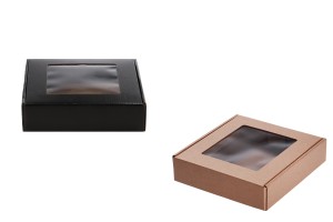 Boîte d'emballage en papier kraft avec fenêtre 210 x 210 x 50 mm - Lot de 20 pièces-1