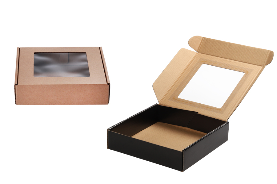 Boîte d'emballage en papier kraft avec fenêtre 210 x 210 x 50 mm - Lot de 20 pièces