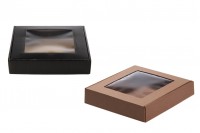 Kraft paper box with window in size 250x250x50 mm - Available in a package with 20pcs