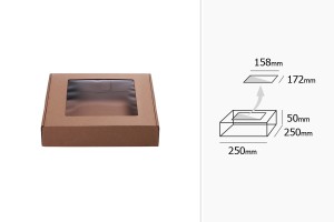 Boîte d'emballage en papier kraft avec fenêtre 250 x 250 x 50 mm - Lot de 20 pièces-3