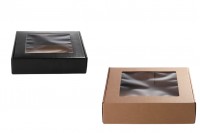 Kraft paper box with window in size 300x300x70 mm - Available in a package with 20pcs