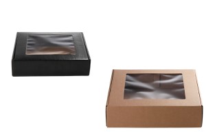 Boîte d'emballage en papier kraft avec fenêtre 300 x 300 x 70 mm - Lot de 20 pièces-1