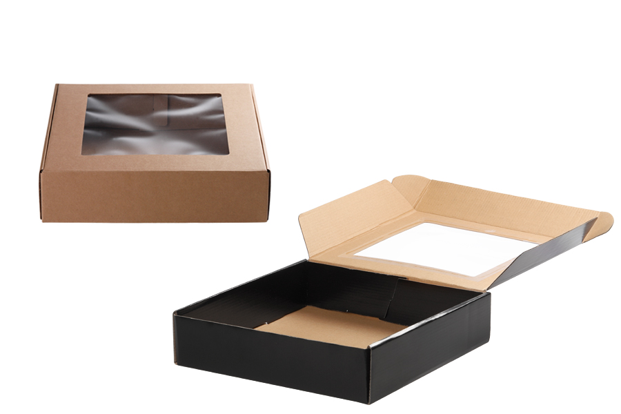 Verpackungsbox aus Kraftpapier mit Fenster 300x300x70mm - Verpackung 20 Stck Verpackungsbox aus Kraftpapier mit Fenster 300x300x70mm - Verpackung 20 Stck